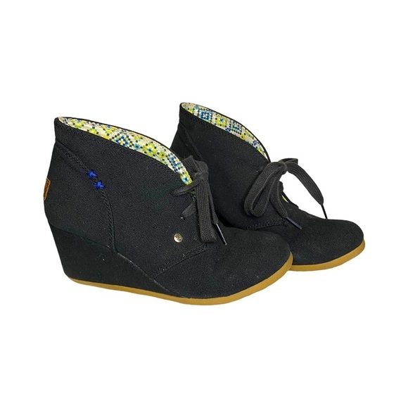MAD LOVE | Black Canvas Wedge Ankle Boots Size 5/6 - Picture 1 of 7